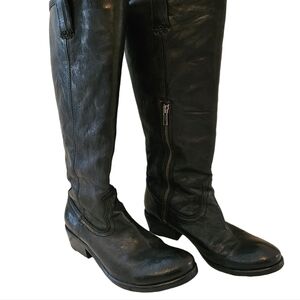 FRYE Carson Zip Tall Boots Black Western Leather